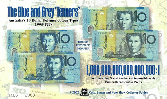 2002 $10 ANDA The Blue and Grey 'Tenners' 4 Note Set