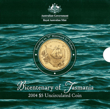 2004 $5 Bicentenary of Tasmania 'H' Mintmark For Hobart Uncirculated Coin