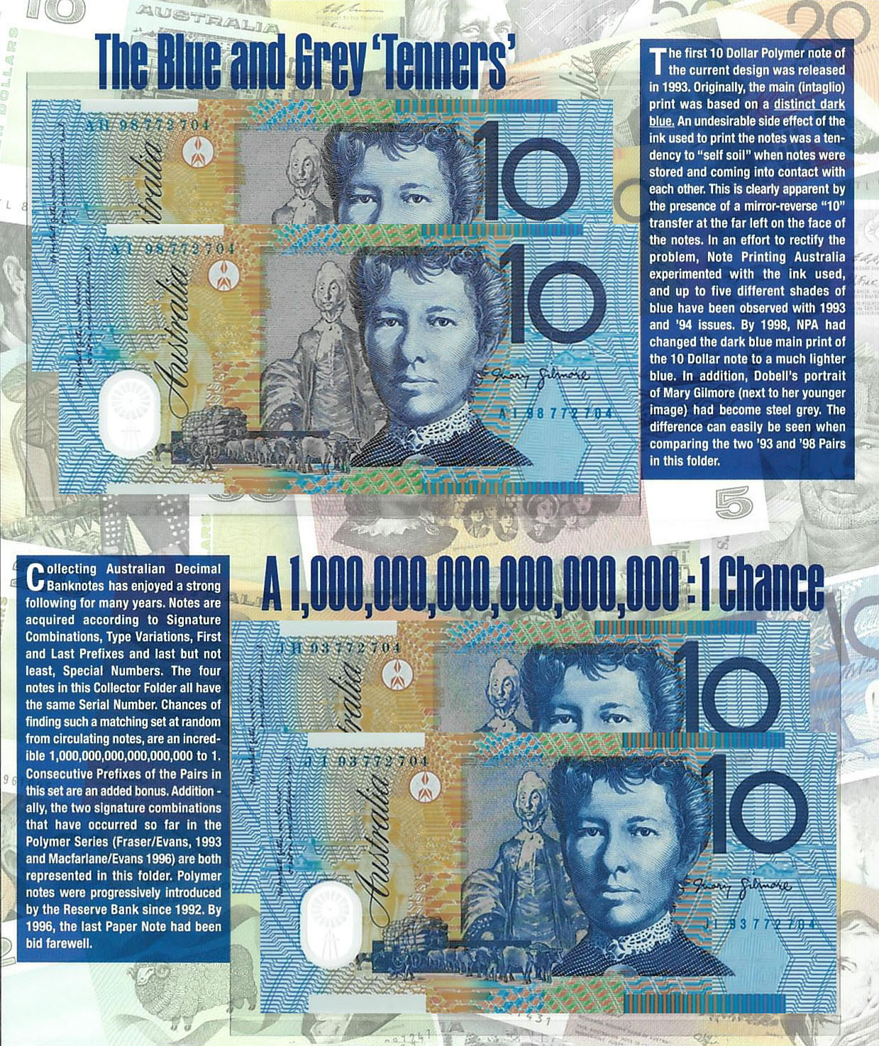 2002 $10 ANDA The Blue and Grey 'Tenners' 4 Note Set