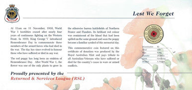 2012 $2 RSL Remembrance Day Coloured Coin