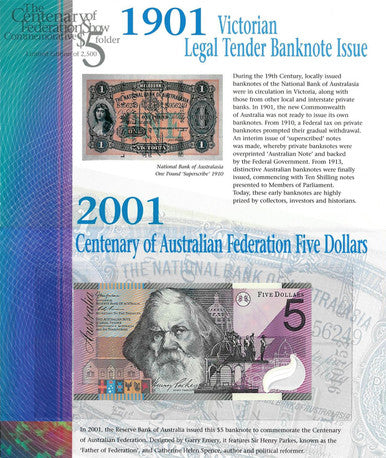2001 $5 ANDA Show Centenary of Federation Commemorative 6 Note and Folder Set