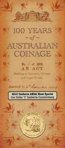 2010 $1 ANDA Canberra 100 Years of Australian Coinage 'C' Counterstamp Uncirculated Coin
