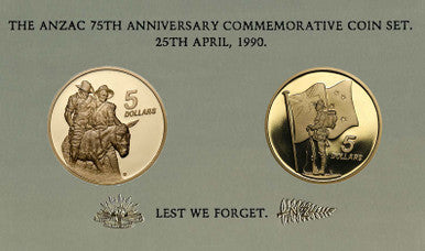 1990 $5 The ANZAC 75th Anniversary Al-Bronze Proof 2 Coin Set