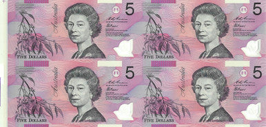 1996 $5 Deluxe Block of Four Uncirculated 4 Note Set