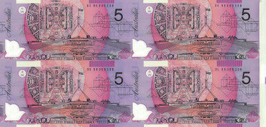 1996 $5 Deluxe Block of Four Uncirculated 4 Note Set