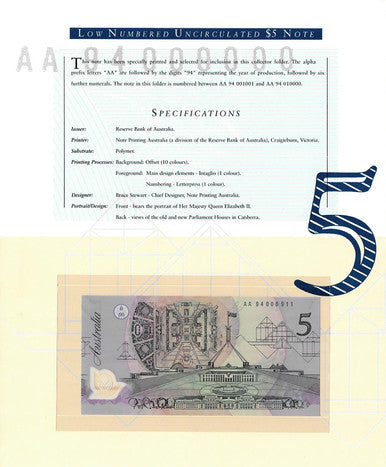 1994 $5 Deluxe Low Numbered Uncirculated Note