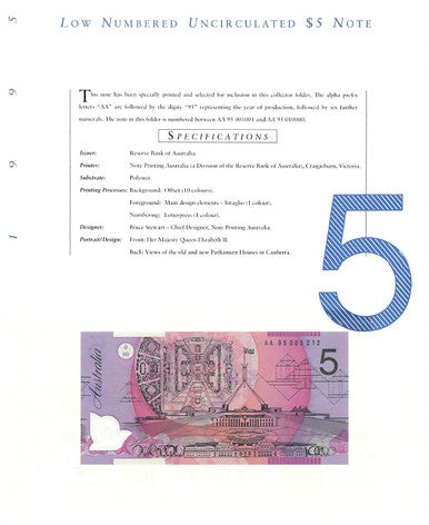 1995 $5 Deluxe Low Numbered Uncirculated Note