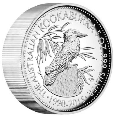 2015 $8 25th Anniversary Australian Kookaburra 5oz Silver High Relief Proof Coin