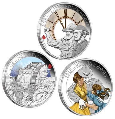 2018 50c The ANZAC Spirit 100th Anniversary 1/2oz Silver Coloured Proof 3 Coin Set