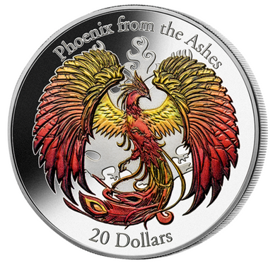 Cook Islands 2015 $20 Phoenix From The Ashes 3oz Silver Coloured High Relief Coin with Case