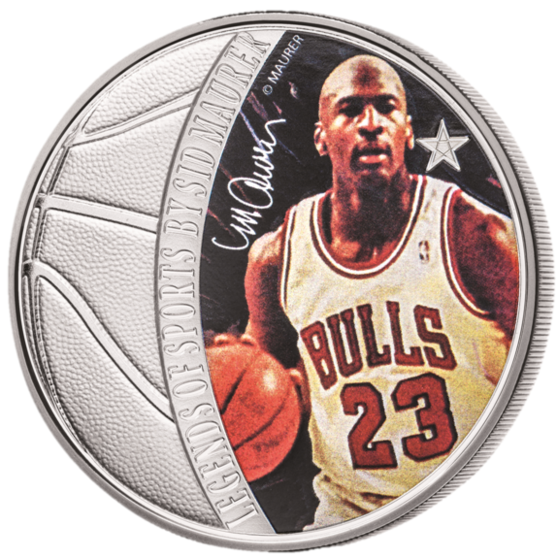 Solomon Islands 2018 $5 Legends of Sports by Sidney Maurer Michael Jordan 1oz Silver Coloured Proof Coin