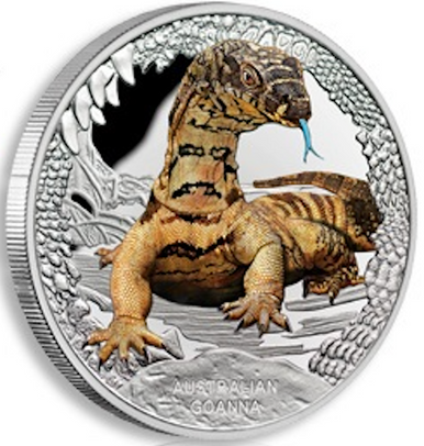 Tuvalu 2016 $1 Australia's Remarkable Reptile Goanna 1oz Silver Coloured Proof Coin