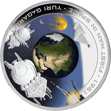 Cook Islands 2008 $1 Orbit and Beyond First Man In Space Yuri Gagarin 1oz Silver Coloured Proof Coin