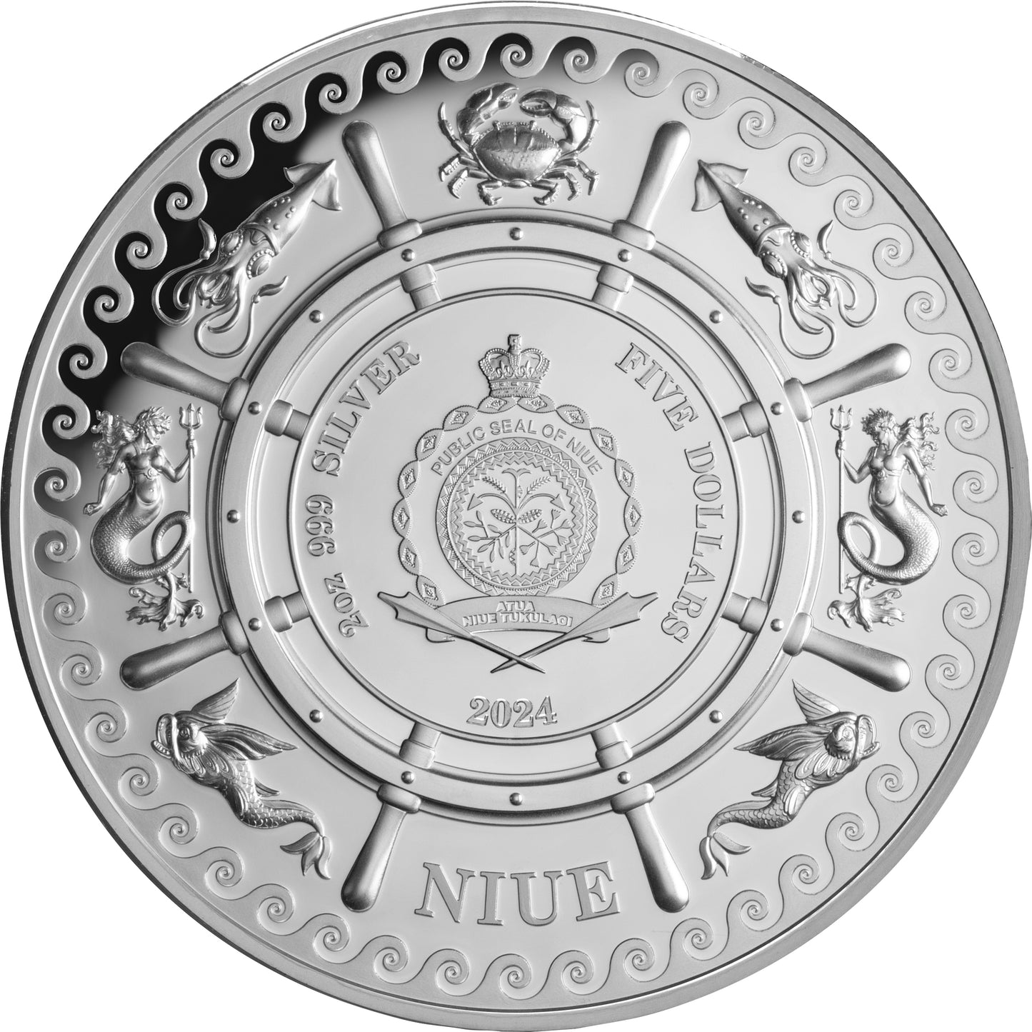 Niue 2024 $5 Mythical Creatures The Sea Serpent 2oz Silver Coloured Proof Coin