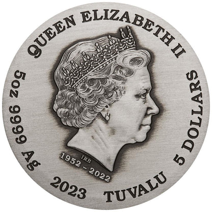 Tuvalu 2023 $5 Signs of The Zodiac 5oz Silver Coloured Antiqued Coin