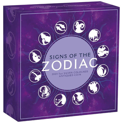 Tuvalu 2023 $5 Signs of The Zodiac 5oz Silver Coloured Antiqued Coin
