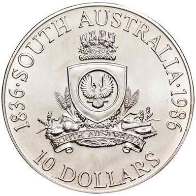 1986 $10 State Series South Australia Silver Uncirculated Coin