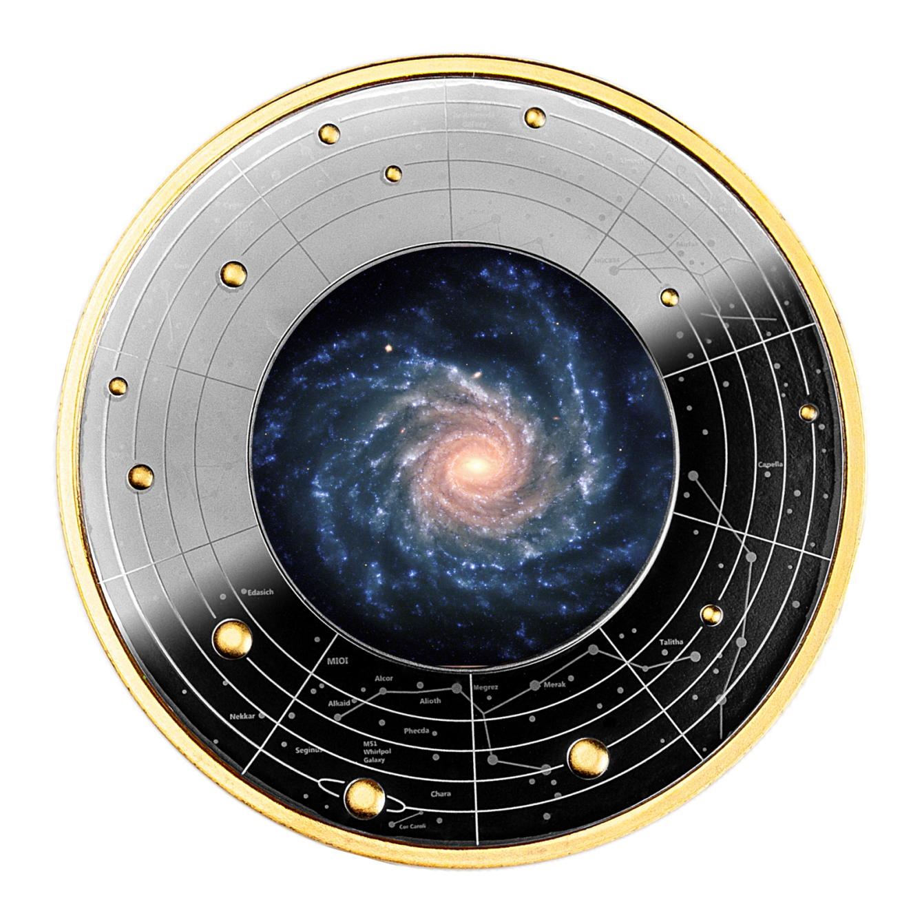 Cameroon 2024 500 Francs Spiral Galaxy NGC 1232 Selectively Gold Plated Silver Coloured Coin