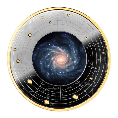 Cameroon 2024 500 Francs Spiral Galaxy NGC 1232 Selectively Gold Plated Silver Coloured Coin