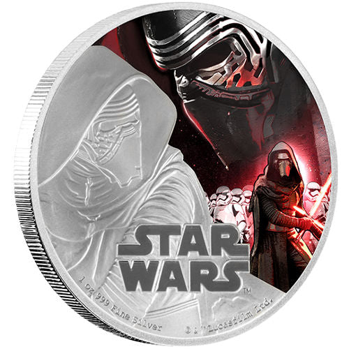 Niue 2016 $2 Star Wars Kylo Ren 1oz Silver Coloured Proof Coin