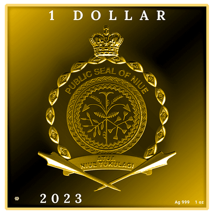 Niue 2023 $1 Vincent Van Gogh Starry Night Over The Rhone Selectively Gold Plated 1oz Silver Coloured Proof Coin