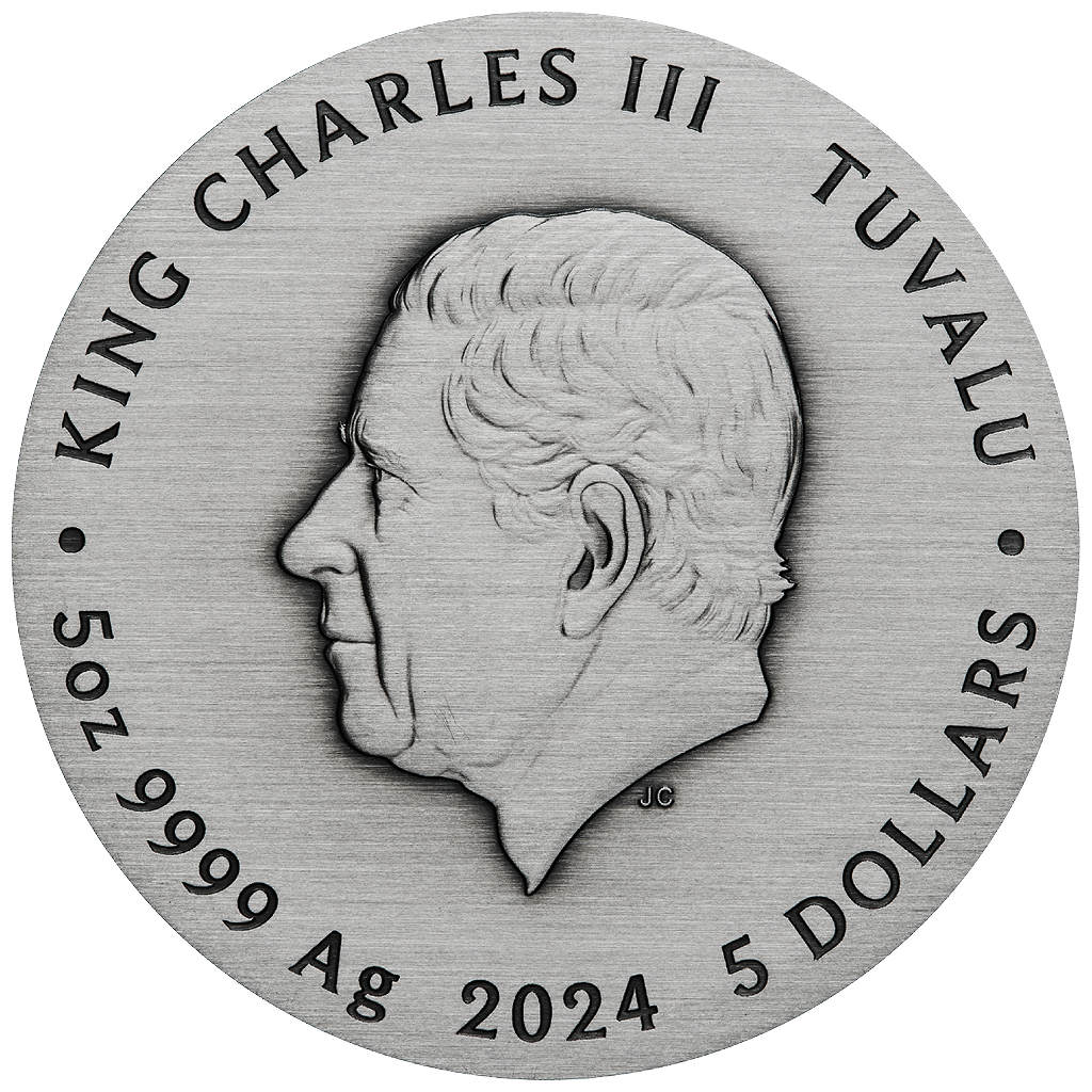 Tuvalu 2024 $5 Starry Sky & Planets 5oz Silver Coloured Antiqued Coin