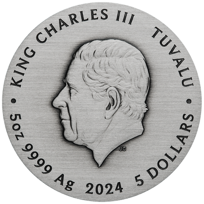 Tuvalu 2024 $5 Starry Sky & Planets 5oz Silver Coloured Antiqued Coin