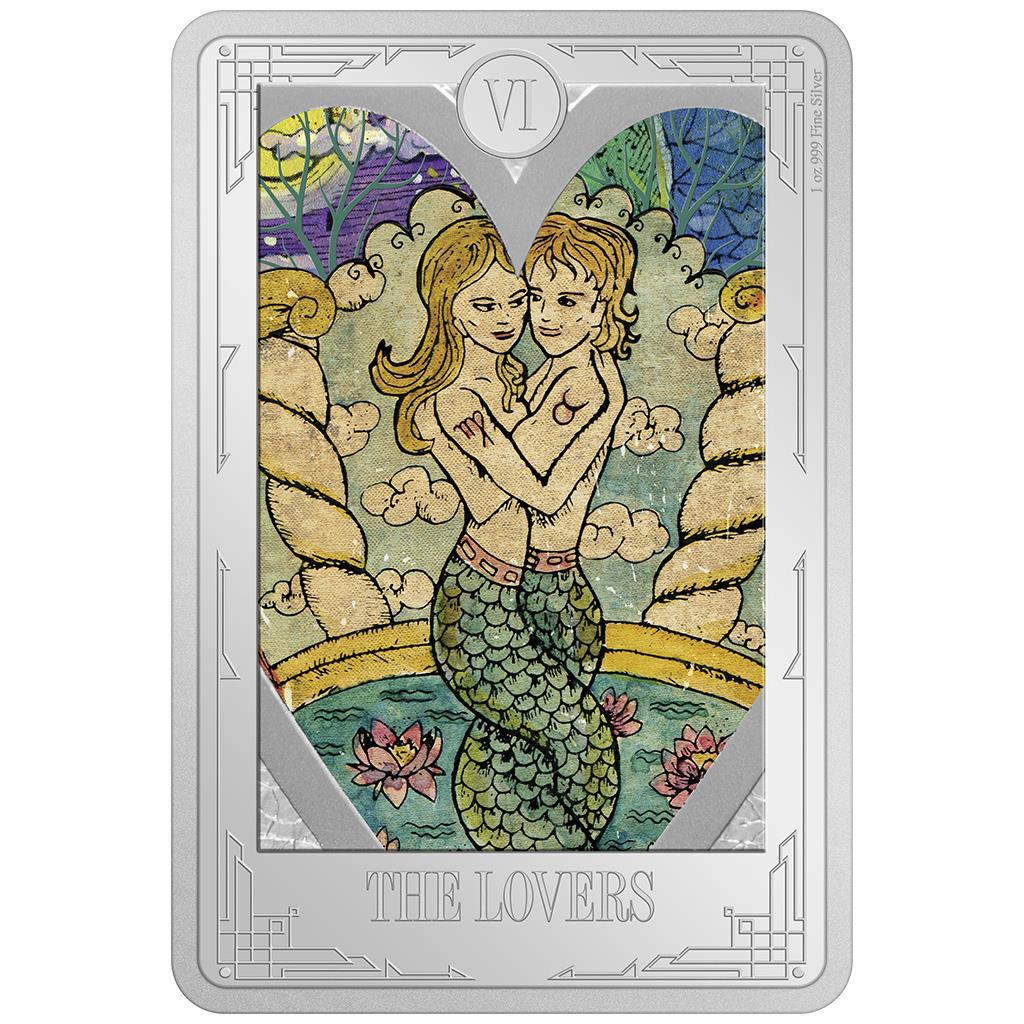 Niue 2022 $2 Tarot Cards The Lovers 1oz Silver Coloured Rectangle Proof Coin
