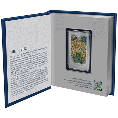 Niue 2022 $2 Tarot Cards The Lovers 1oz Silver Coloured Rectangle Proof Coin