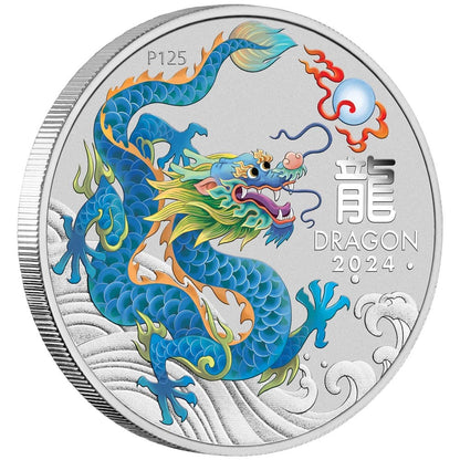 2024 $1 ANDA Perth Lunar Year of The Dragon Teal Dragon 1oz Silver Coloured Uncirculated Coin