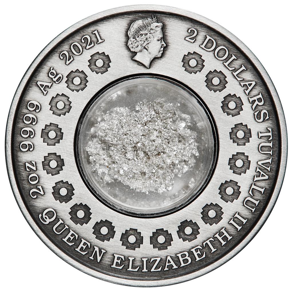 Tuvalu 2021 $2 Tears of The Moon 2oz Silver Antiqued Coin with Silver Particles