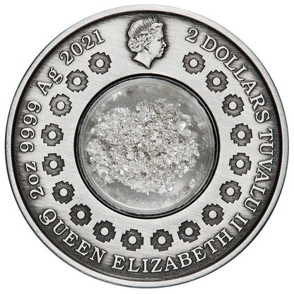 Tuvalu 2021 $2 Tears of The Moon 2oz Silver Antiqued Coin with Silver Particles