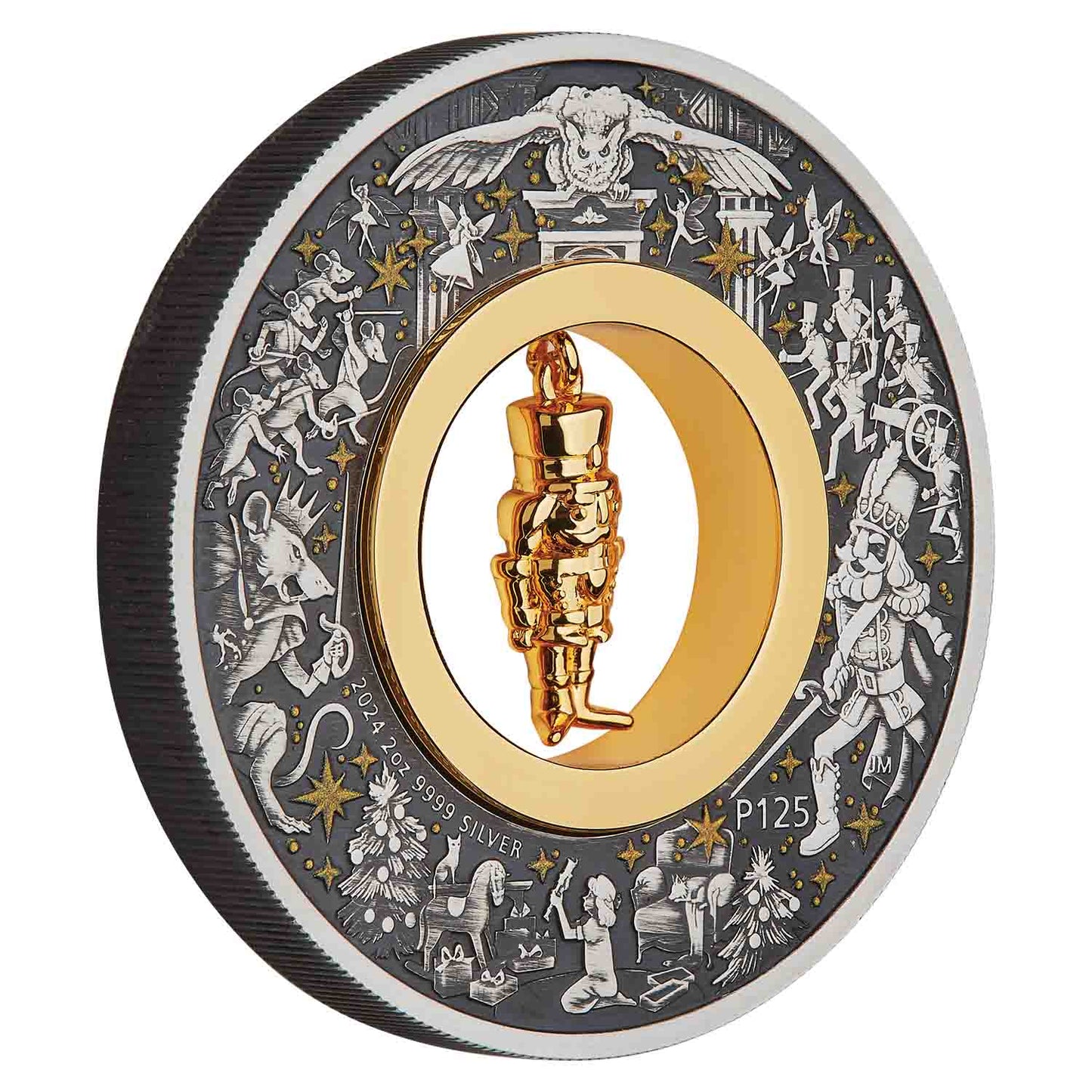 Tuvalu 2024 $2 The Christmas Nutcracker with Gold Plated Charm 2oz Silver Antiqued Coin