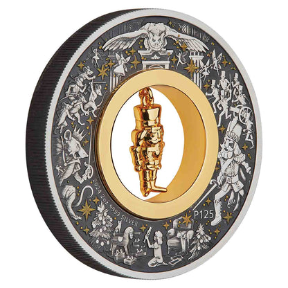 Tuvalu 2024 $2 The Christmas Nutcracker with Gold Plated Charm 2oz Silver Antiqued Coin