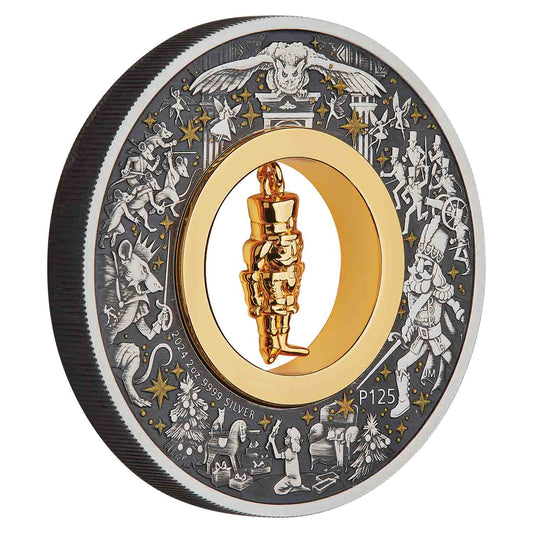 Tuvalu 2024 $2 The Christmas Nutcracker with Gold Plated Charm 2oz Silver Antiqued Coin