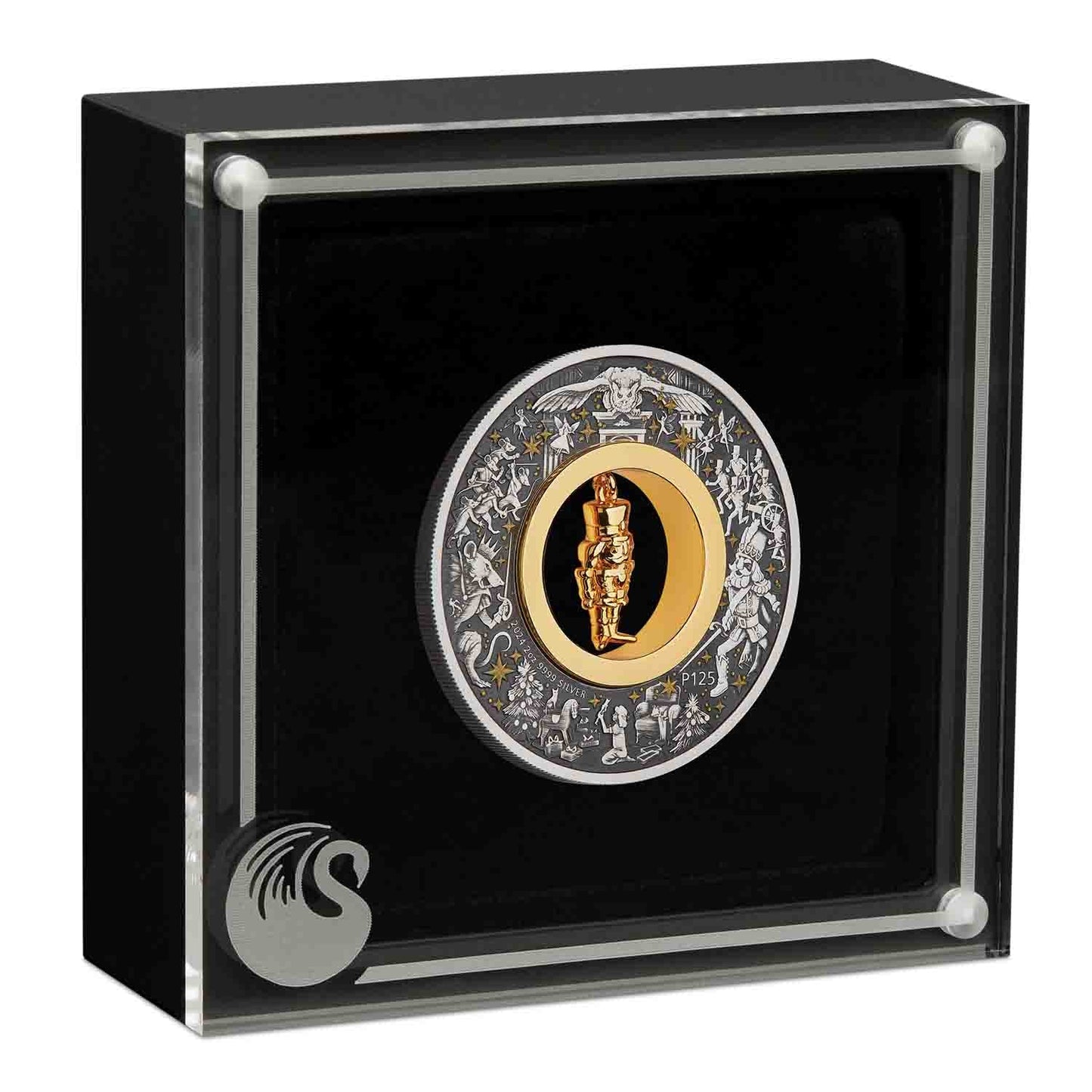 Tuvalu 2024 $2 The Christmas Nutcracker with Gold Plated Charm 2oz Silver Antiqued Coin