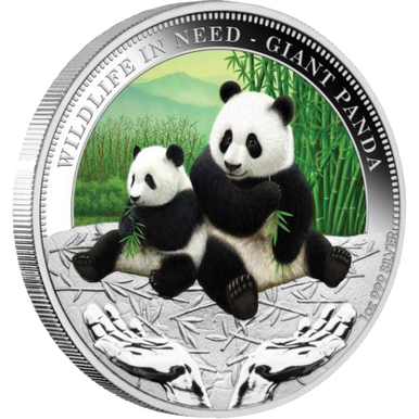 Tuvalu 2011 $1 Wildlife In Need Giant Panda 1oz Silver Coloured Proof Coin
