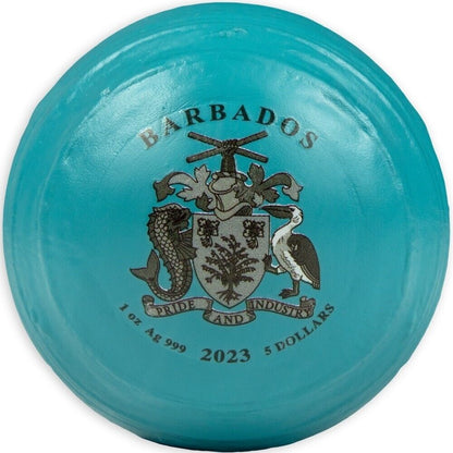 Barbados 2023 $5 Uranus 1oz Silver Coloured Spherical Shaped Antiqued Coin