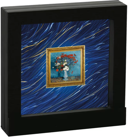 Niue 2023 $1 Vincent Van Gogh Vase With Cornflowers Selectively Gold Plated 1oz Silver Coloured Proof Coin