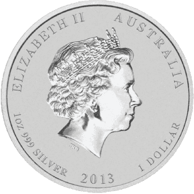 2013 $1 Lunar Year of The Snake 1oz Silver BU Coin