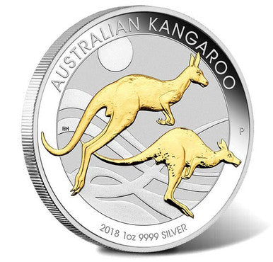2018 $1 Australian Kangaroo 1oz Silver Gilded Coin