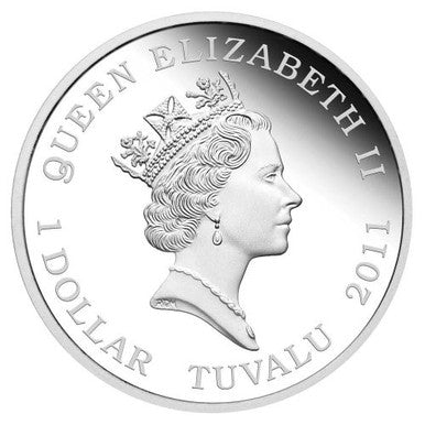 Tuvalu 2011 $1 Working Dogs Australian Cattle Dog Herding Dog 1oz Silver Coloured Proof Coin