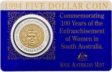1994 $5 100 Years of Women's Enfranchisement South Australia Uncirculated Coin