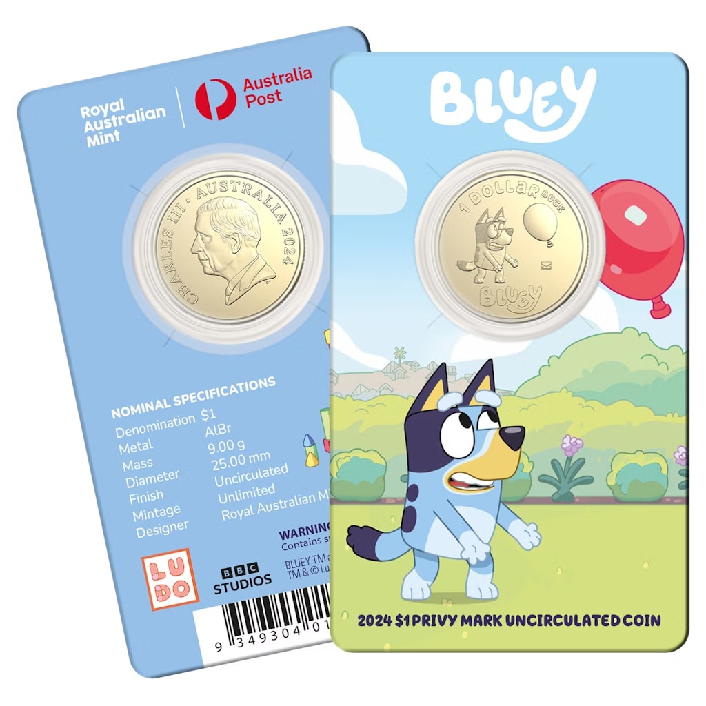 2024 $1 Bluey Envelope Privy Mark Uncirculated Coin