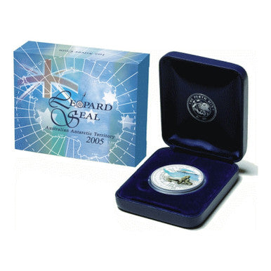 2005 $1 Australian Antarctic Territory Leopard Seal 1oz Silver Coloured Proof Coin
