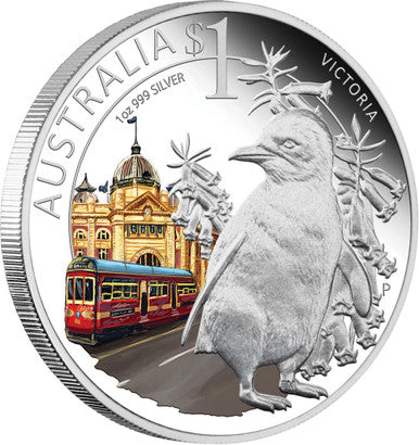 2010 $1 ANDA Melbourne Coin Show Celebrate Australia Victoria 1oz Silver Coloured Proof Coin