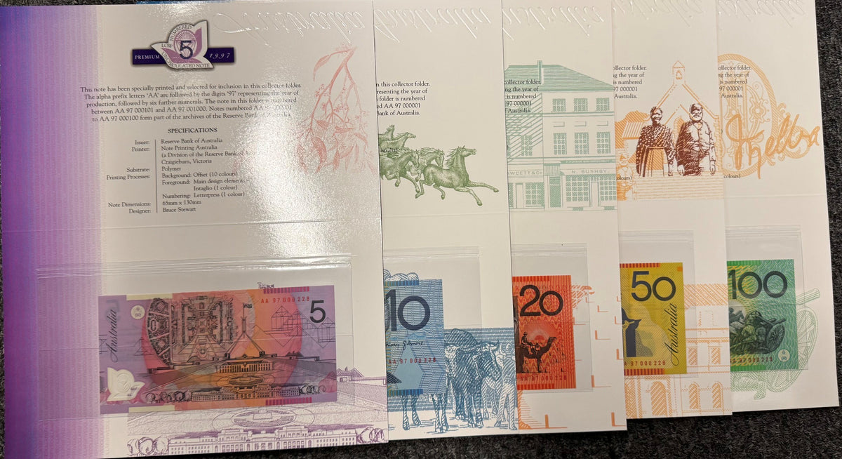 1997 Premium Matching Red Serials, Uncirculated 5 Note Set