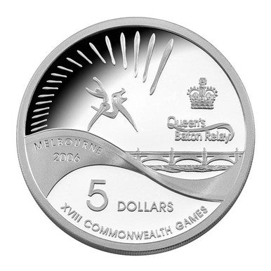 2006 $5 Commonwealth Games Melbourne Queen's Baton Relay Silver Proof Coin