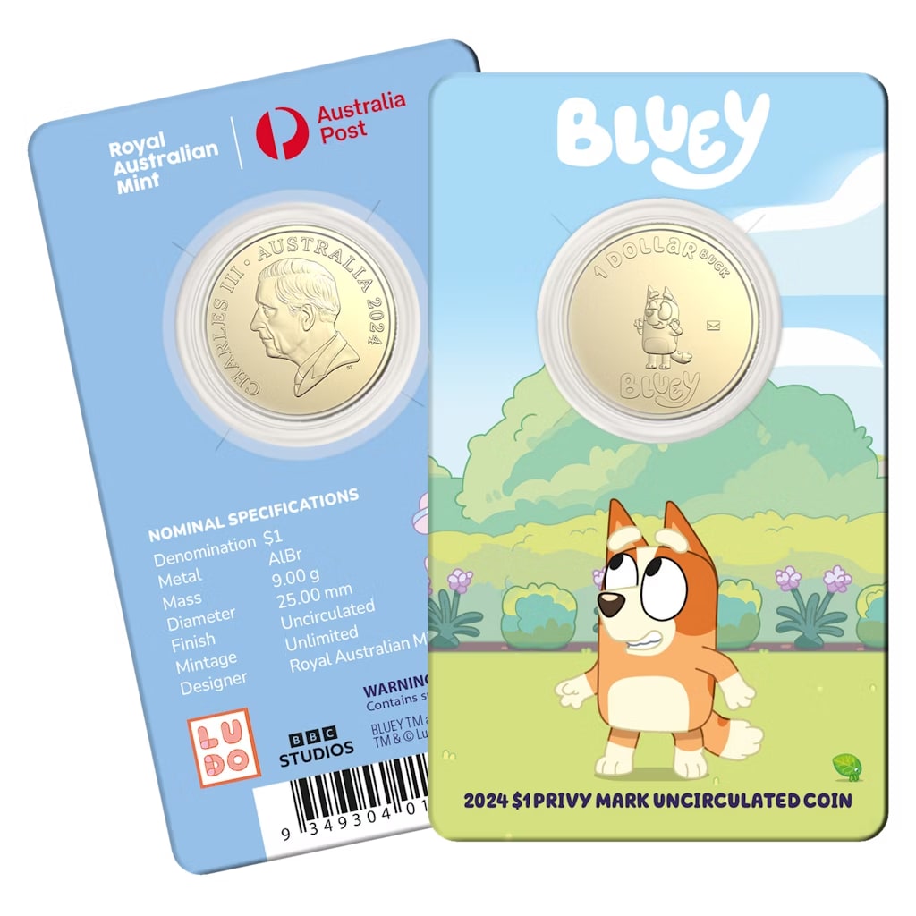 2024 $1 Bluey Bingo Envelope Privy Mark Uncirculated Coin