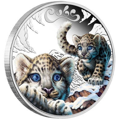 Tuvalu 2016 50c Snow Leopard Cubs 1/2oz Silver Coloured Proof Coin